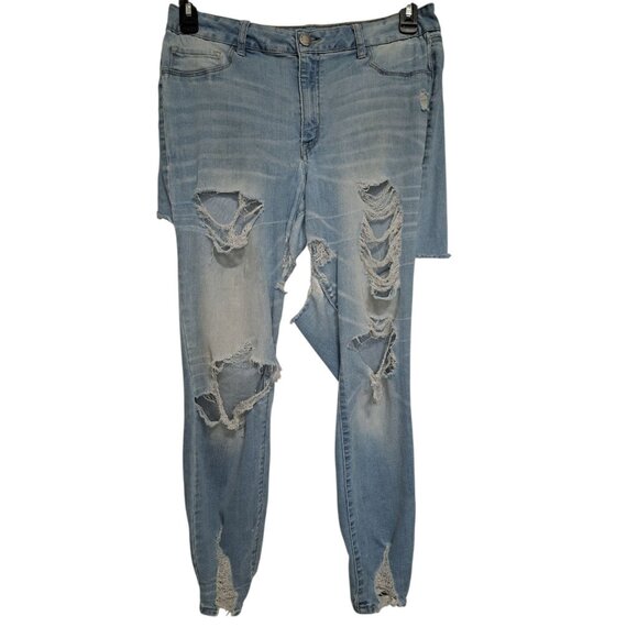 Refuge Womens Light Wash Distressed Skinny Jeans 14 - Picture 1 of 7